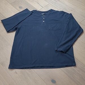 Duluth Trading Co Shirt Men's sz L 100% Cotton Blue Henley Relaxed Fit Long Tail